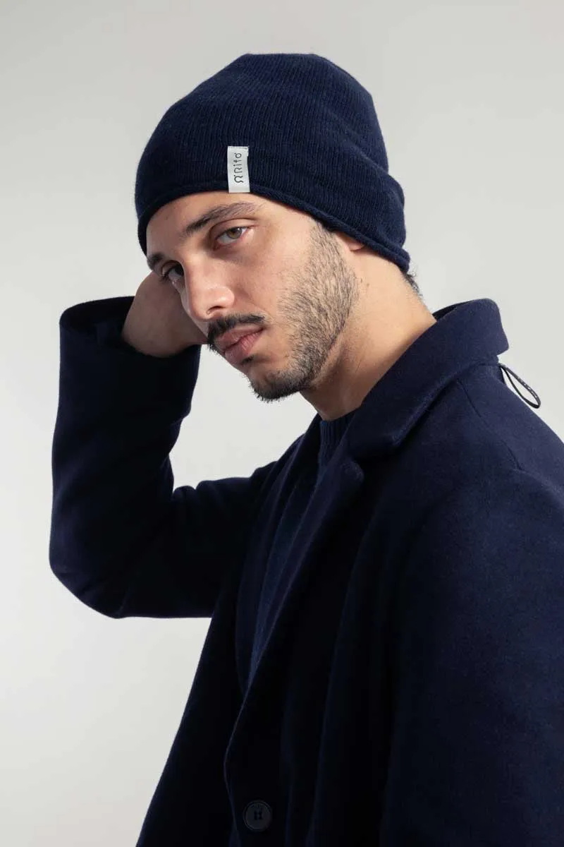 Frank Unisex Wool Beanie Dark Blue