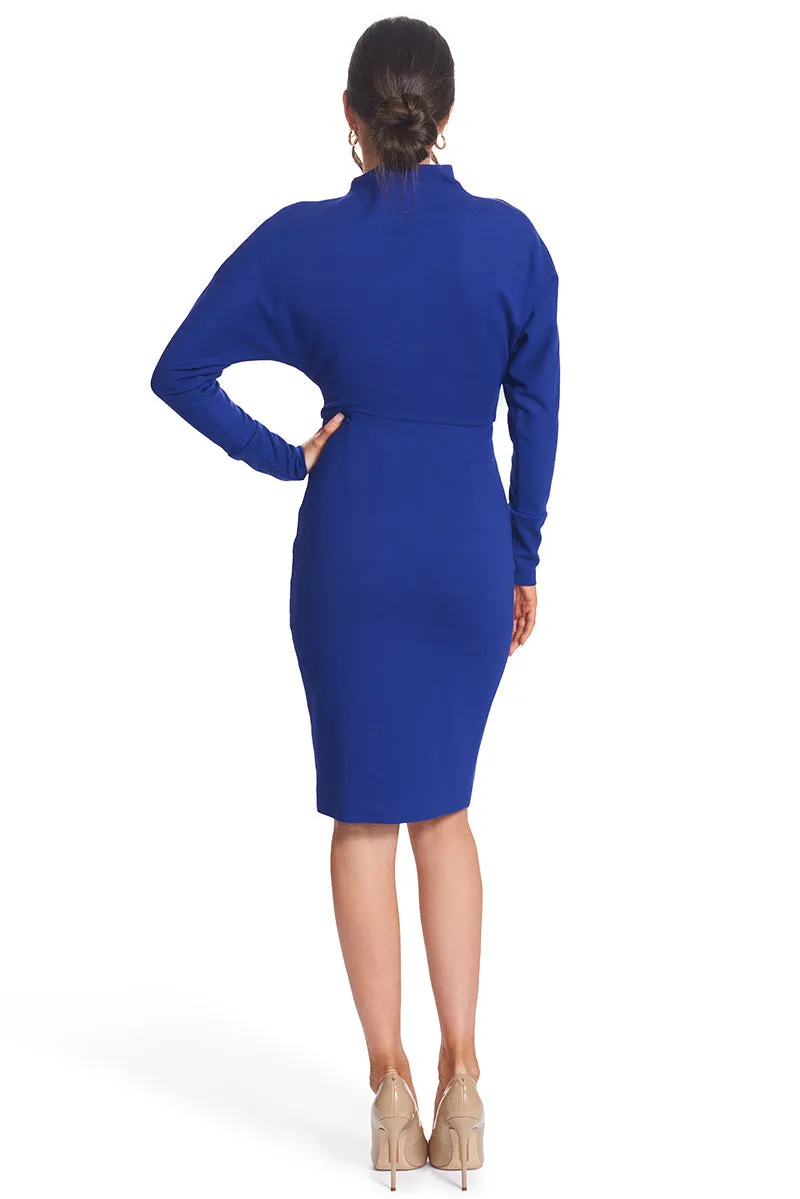 Josefa Asymmetric Dress - Long Sleeve Convertible Midi Dress With Gold
