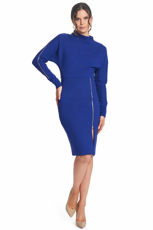 Josefa Asymmetric Dress - Long Sleeve Convertible Midi Dress With Gold