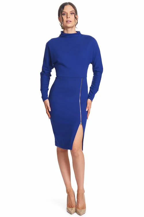 Josefa Asymmetric Dress - Long Sleeve Convertible Midi Dress With Gold