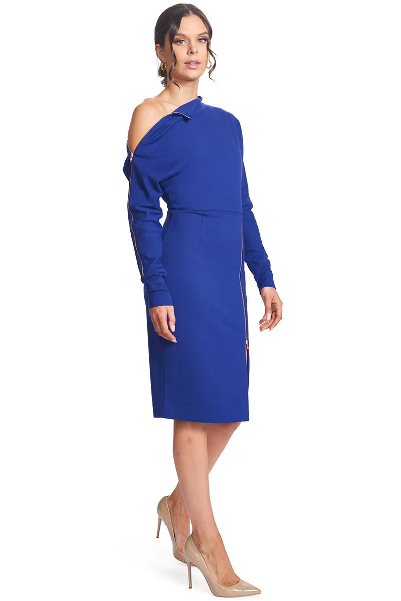 Josefa Asymmetric Dress - Long Sleeve Convertible Midi Dress With Gold