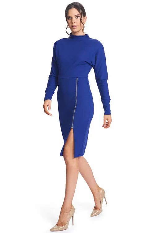 Josefa Asymmetric Dress - Long Sleeve Convertible Midi Dress With Gold