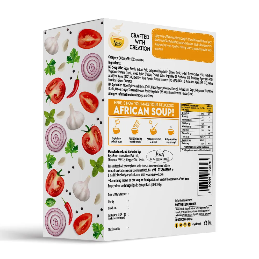 Keya Italian Soup Cream & Herbs 44g| Keya African Soup-Tomato & Piripiri 56g, Pack of 2