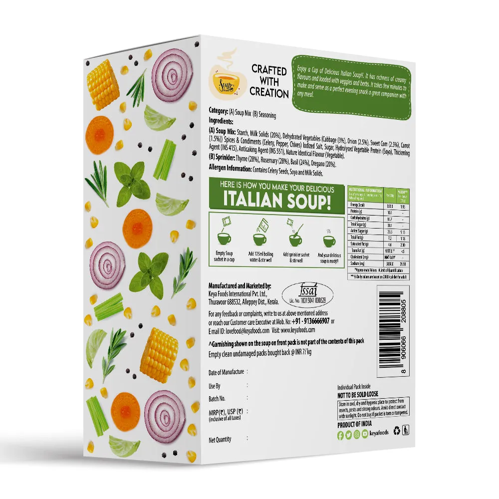 Keya Italian Soup Cream & Herbs 44g| Keya African Soup-Tomato & Piripiri 56g, Pack of 2