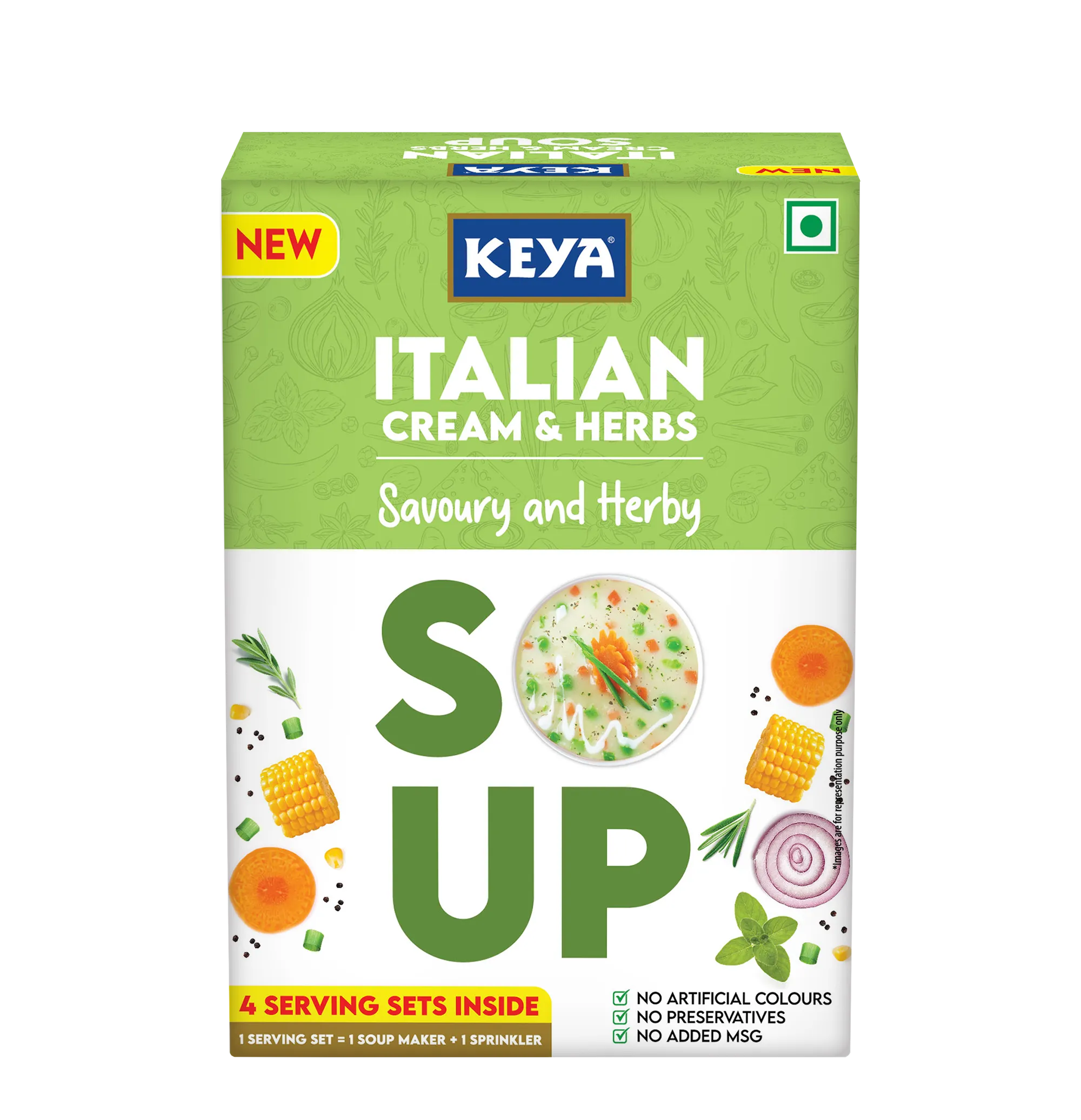 Keya Italian Soup Cream & Herbs 44g| Keya African Soup-Tomato & Piripiri 56g, Pack of 2
