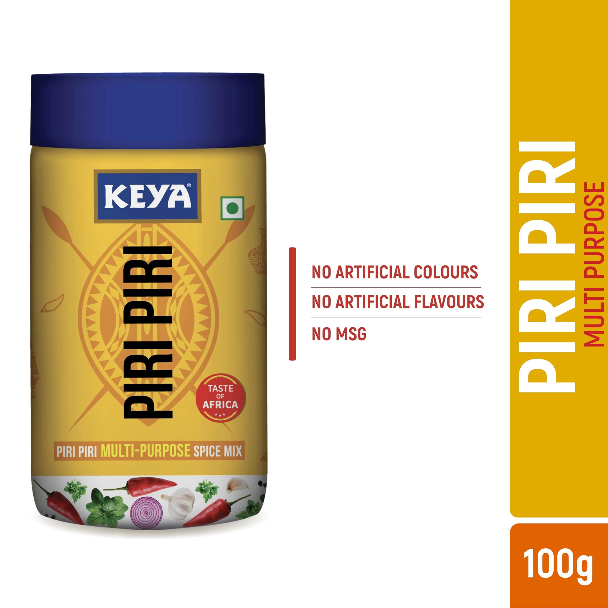 Keya Piri Piri | Peri Peri | Exotic Spice Mix | Multi-purpose Seasoning | Zero Artifical Colours | No Added MSG | Instant Seasoning Mix |Marinade Mix, Dip Mix, Sprinkler| Perfect for Fries, Sweet Corn, Makhana, Papad, Khichdi| 100g
