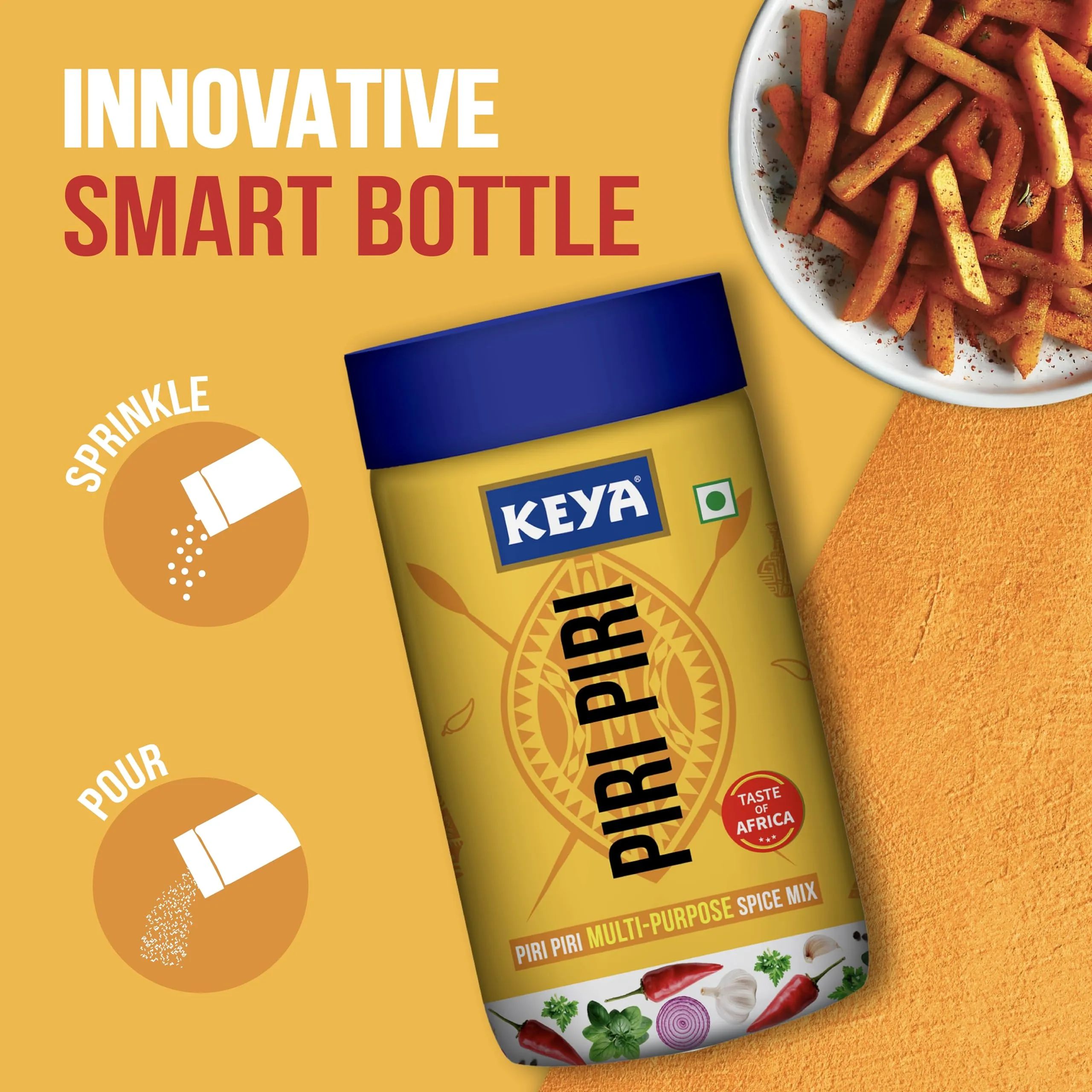 Keya Piri Piri | Peri Peri | Exotic Spice Mix | Multi-purpose Seasoning | Zero Artifical Colours | No Added MSG | Instant Seasoning Mix |Marinade Mix, Dip Mix, Sprinkler| Perfect for Fries, Sweet Corn, Makhana, Papad, Khichdi| 100g