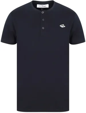 Kingshold Cotton Jersey Henley T-Shirt in Sky Captain Navy - Le Shark