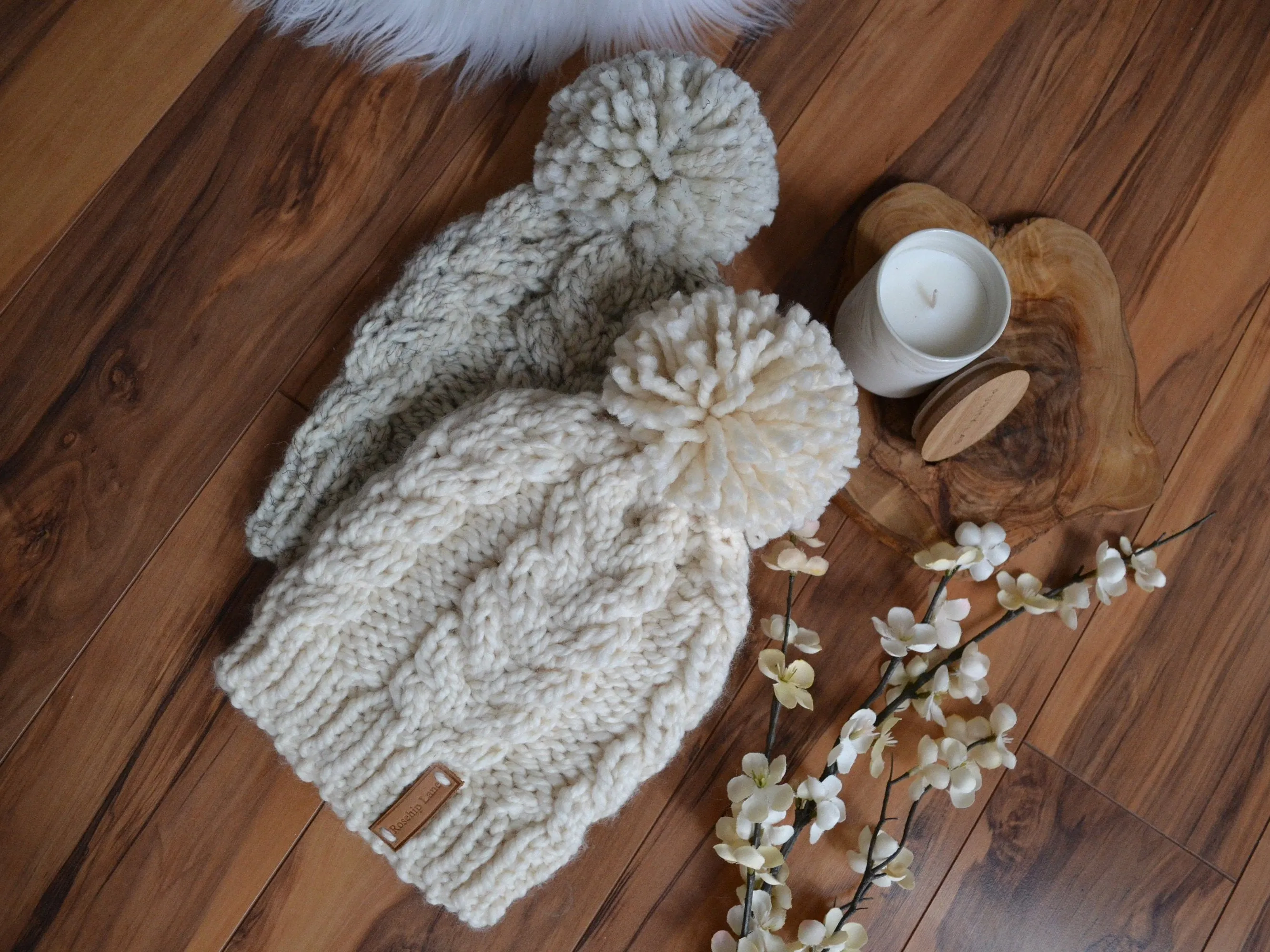 KNITTING PATTERN DIY The Double Cable Beanie Pom Pom Beanie Hat Cap Toque Bobble Hat Winter Hat, Beanie Hat Knitting Pattern