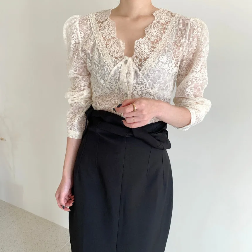 [Korean Style] Alora V neck Lace Top w/ Slip Dress
