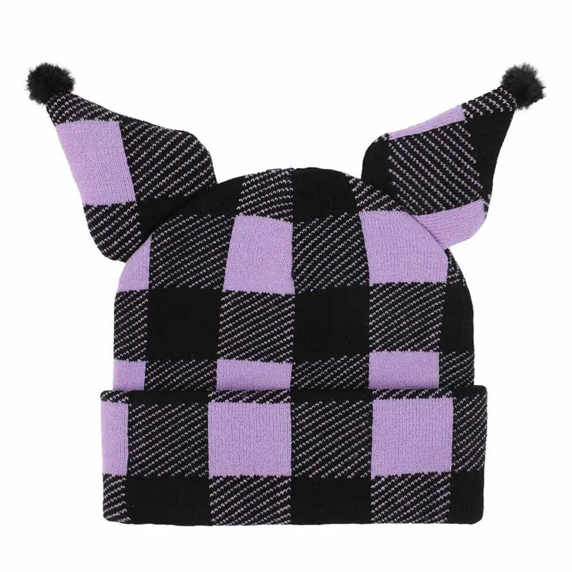Kuromi Knit Purple Plaid Beanie