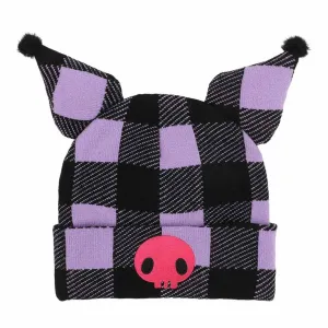 Kuromi Knit Purple Plaid Beanie