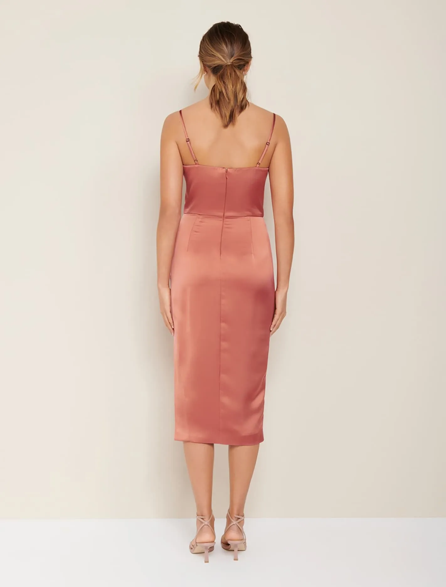 Laura Satin Cowl Ruched Midi Dress