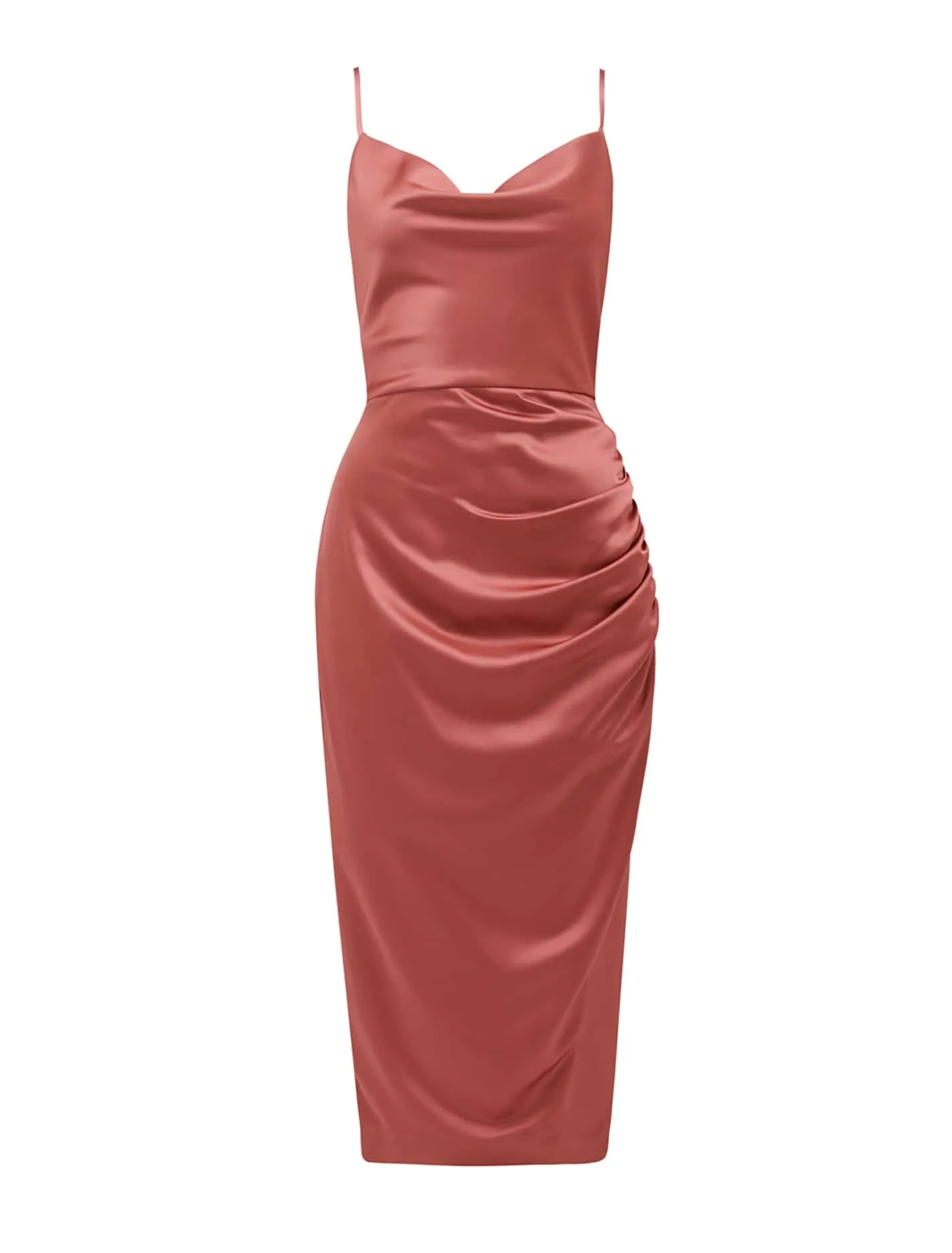 Laura Satin Cowl Ruched Midi Dress