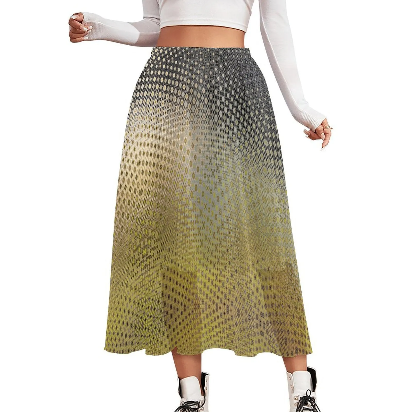 Layered Chiffon Skirt Black Gold Green Ombre