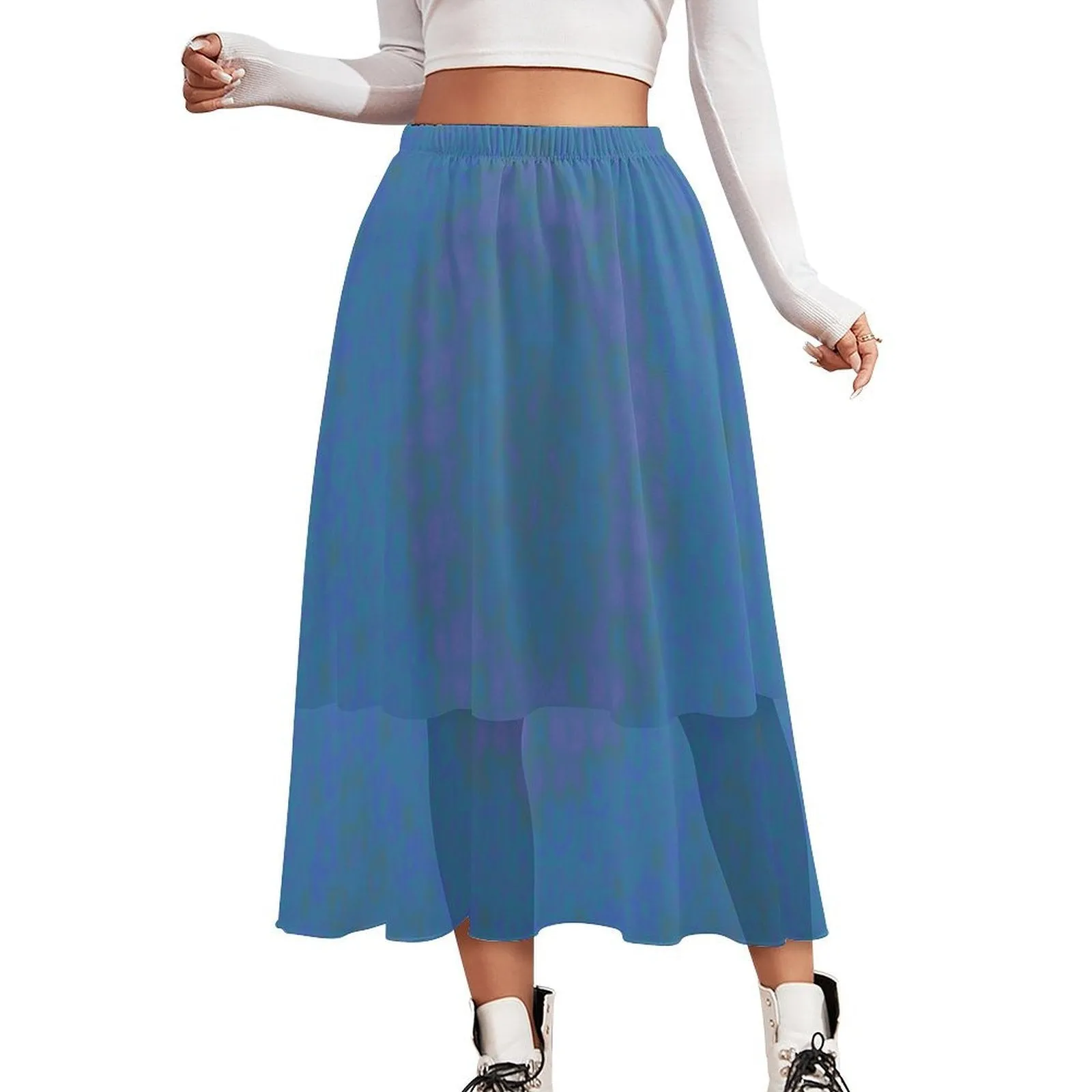 Layered Chiffon Skirt Blue Lavendar Green Watercolor