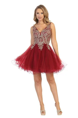 LF 6237 - A Line Homecoming Dress with Embroidered Bodice & Tulle Skirt