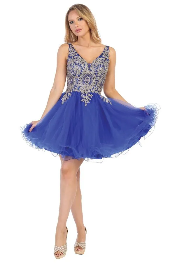 LF 6237 - A Line Homecoming Dress with Embroidered Bodice & Tulle Skirt