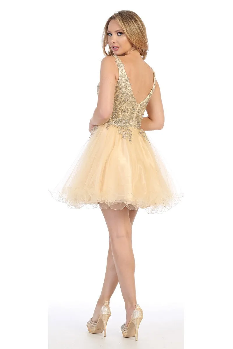 LF 6237 - A Line Homecoming Dress with Embroidered Bodice & Tulle Skirt