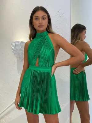 Lidee Renaissance Mini Dress in Bright Green