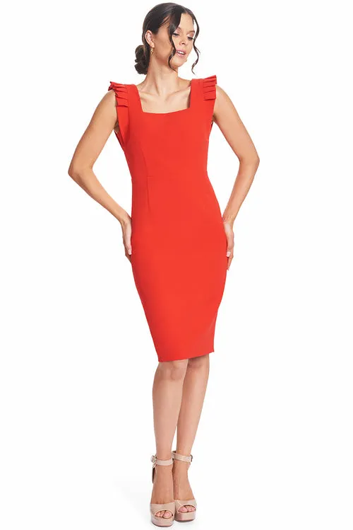 Monarch Dress - Midi Dress With Square Neck And Pleated Shoulder
