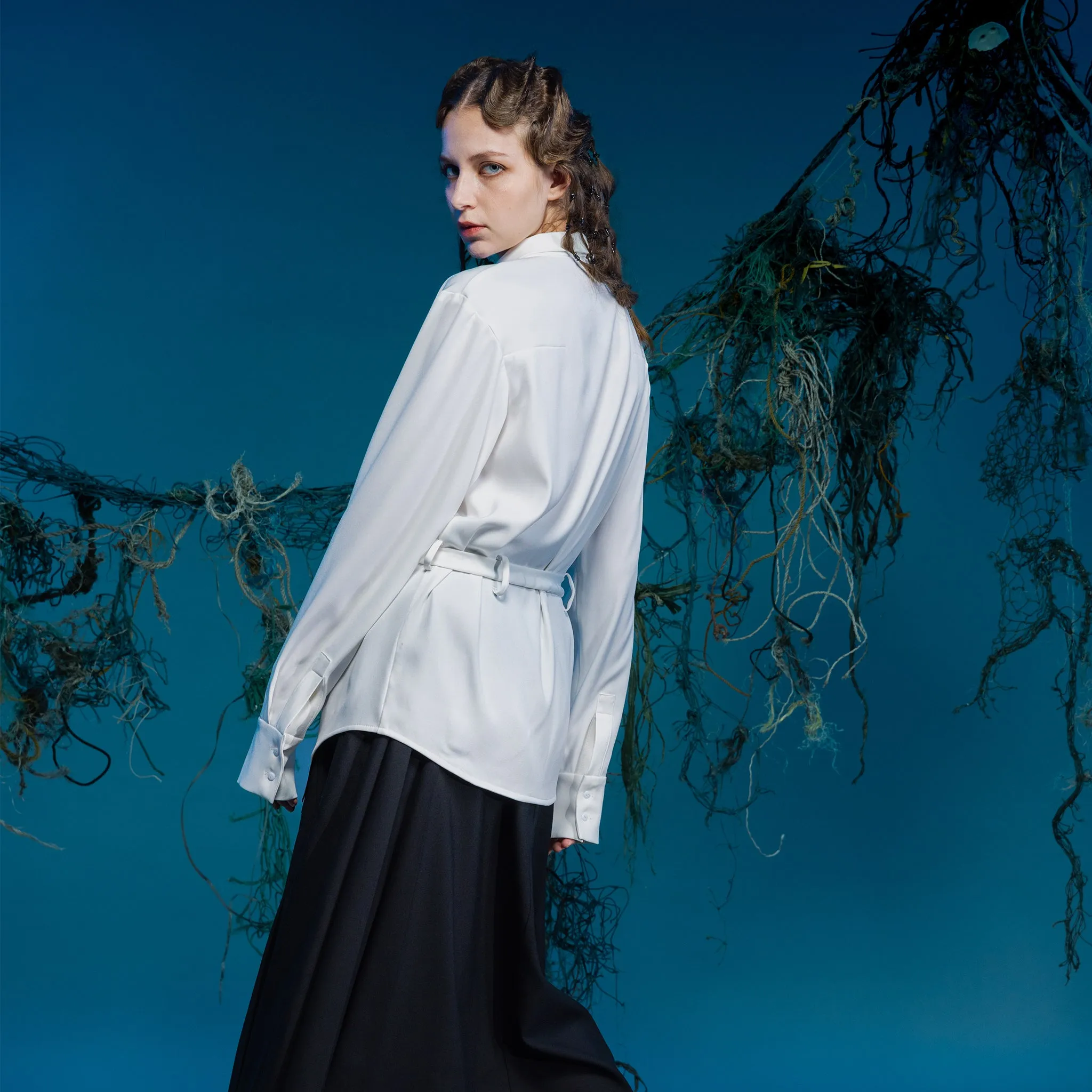Multi-Layered Lapel Hollow-Out Shirt
