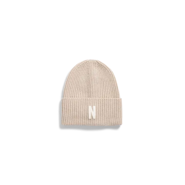 Norse Projects Merino Lambswool N Logo Beanie - Oatmeal