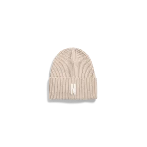 Norse Projects Merino Lambswool N Logo Beanie - Oatmeal