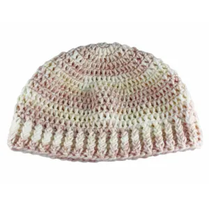 Pink Beige White Crochet Snug Beanie Hat Med/Lg - JMCH57ML