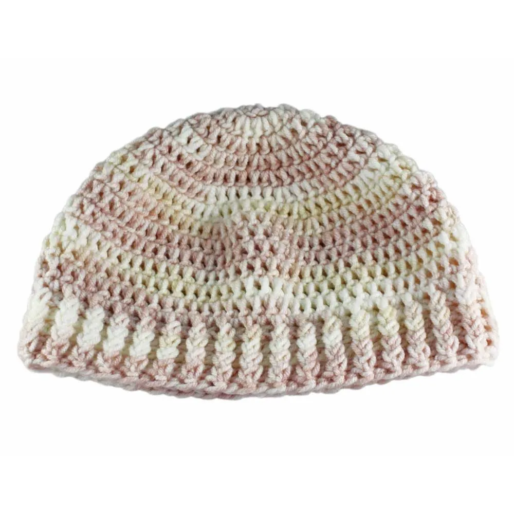 Pink Beige White Crochet Snug Beanie Hat Med/Lg - JMCH57ML