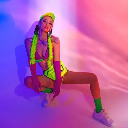 Purple Neon Green Rave Two-Piece Set (with Accessories)