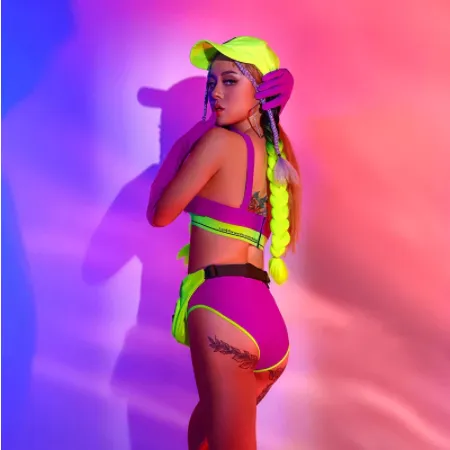 Purple Neon Green Rave Two-Piece Set (with Accessories)