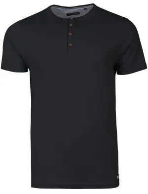 Quartz Henley Neck Short Sleeve Cotton T-Shirt In Navy