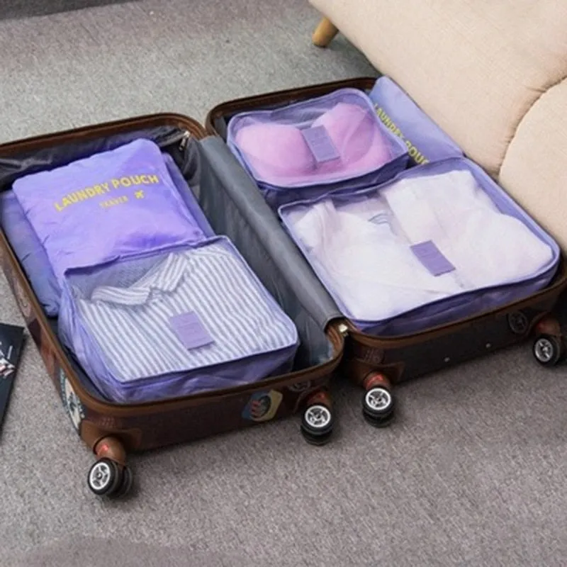Realaiot 3/4/6pcs/set Compression Packing Cubes Travel Storage Bag Luggage Suitcase Organizer Set Foldable Waterproof Nylon Material