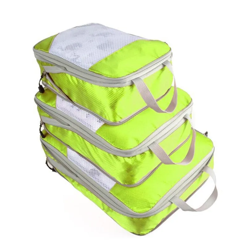 Realaiot 3/4/6pcs/set Compression Packing Cubes Travel Storage Bag Luggage Suitcase Organizer Set Foldable Waterproof Nylon Material