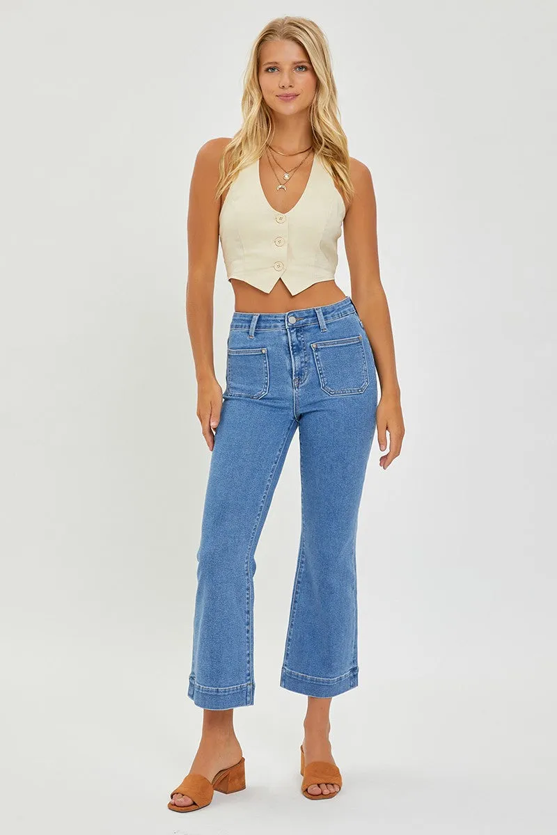 Risen Jeans - High Rise Front Patch Pocket Ankle Bootcut Jeans - RDP5563