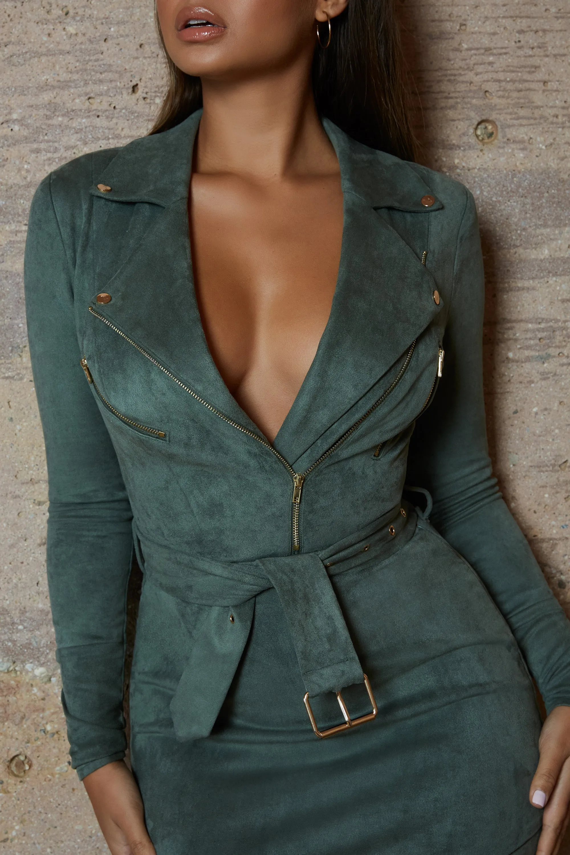 Tailor Made Biker Mini Dress in Green