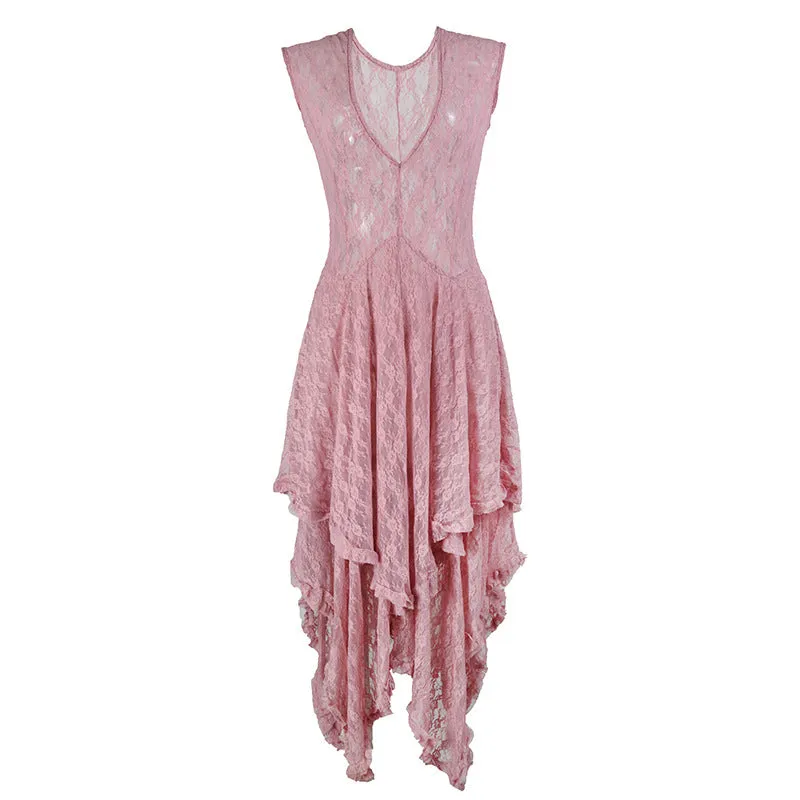 TastyHottie - Backless Asymmetrical Layered Lace Long Dress