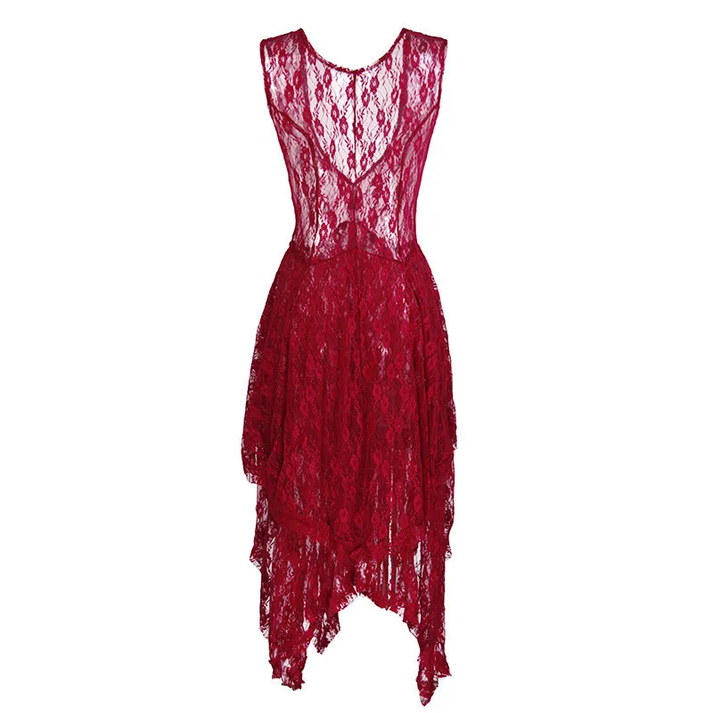 TastyHottie - Backless Asymmetrical Layered Lace Long Dress
