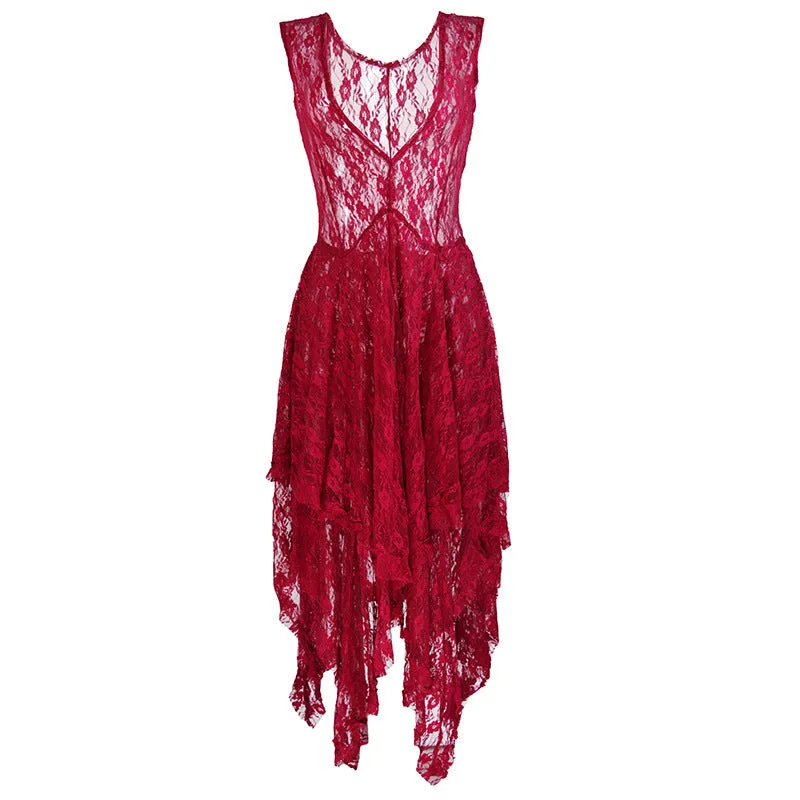 TastyHottie - Backless Asymmetrical Layered Lace Long Dress