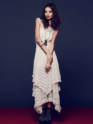 TastyHottie - Backless Asymmetrical Layered Lace Long Dress