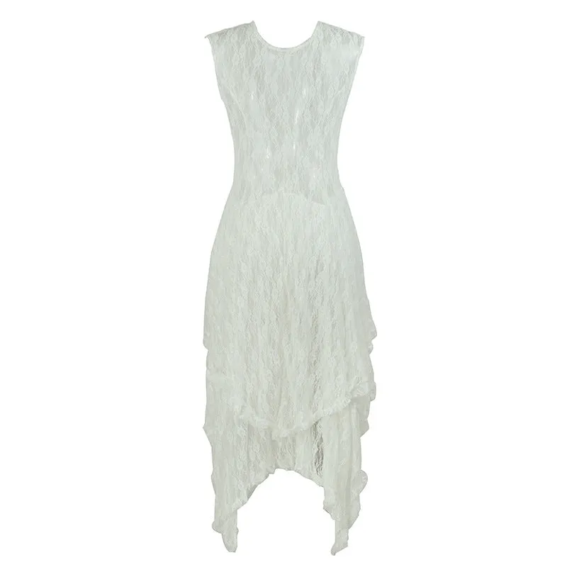 TastyHottie - Backless Asymmetrical Layered Lace Long Dress