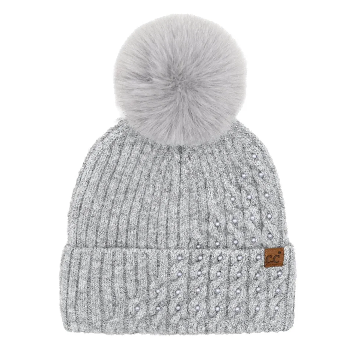 The Pearl Embellished Cable Knit Beanie