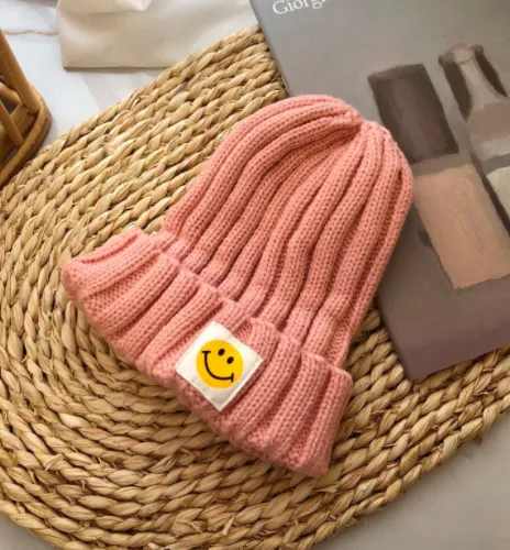 Toddler Ribbed Knit Beanie "LOVE SMILE"