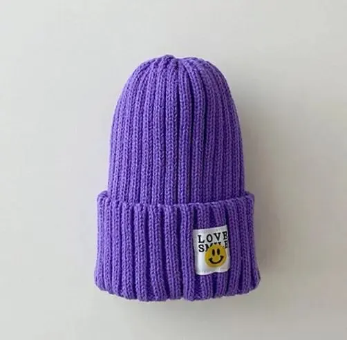 Toddler Ribbed Knit Beanie "LOVE SMILE"
