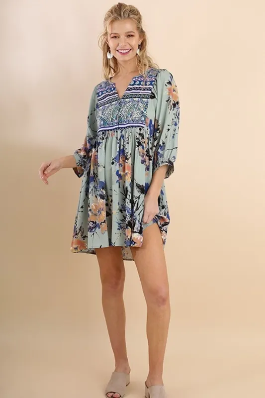 Umgee Twirly Girl Dress - Sage