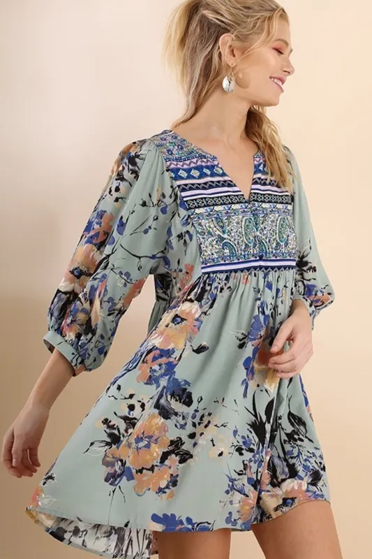 Umgee Twirly Girl Dress - Sage