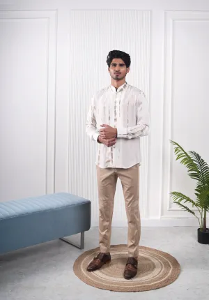 White Grey Streaks Silk Shirt