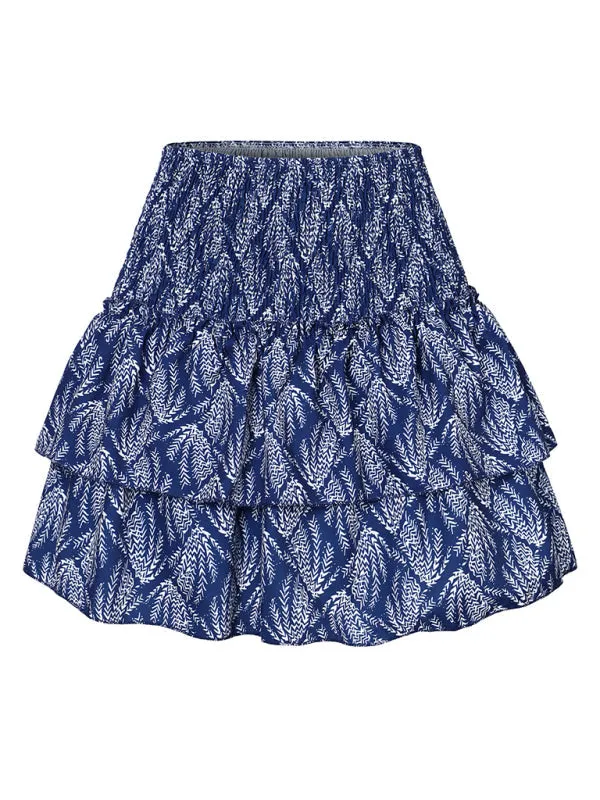 Women's Layered Mini Skirt in Floral Print with Smocked Waist