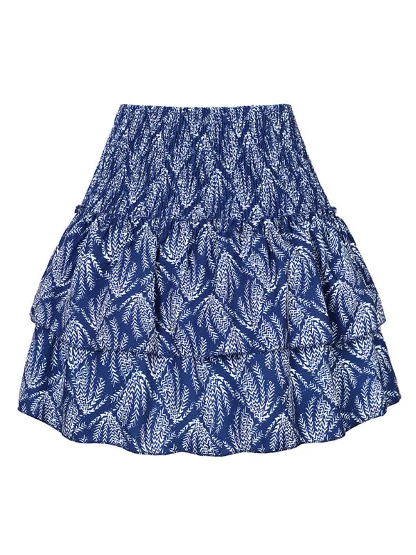 Women's Layered Mini Skirt in Floral Print with Smocked Waist